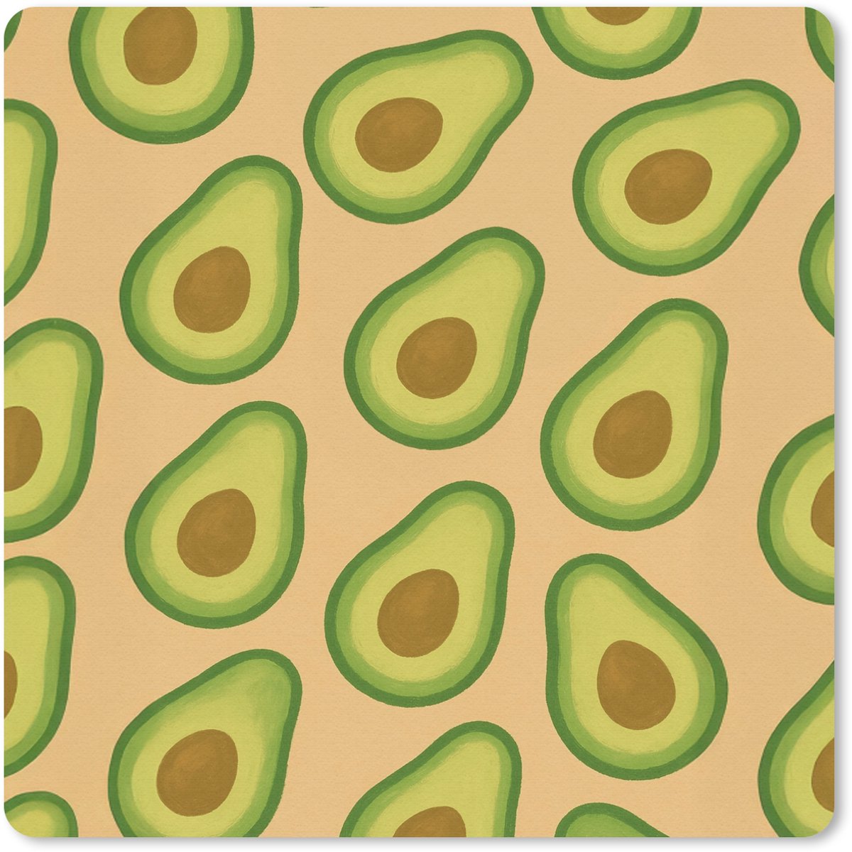Muismat 20x20 cm - Mousepad Avocado - Patroon - Groen - Pit - Muismatten