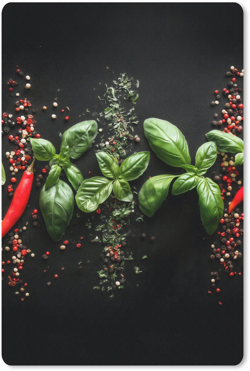 Muismat 18x27 cm - Mousepad Chilipepers - Basilicum - Blaadjes - Rood - Muismatten