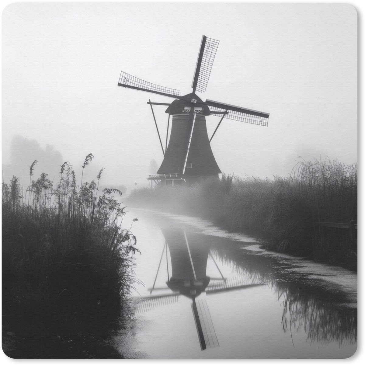 Muismat 20x20 cm - Mousepad Molen - Weerspiegeling - Landschap - Water - Muismatten