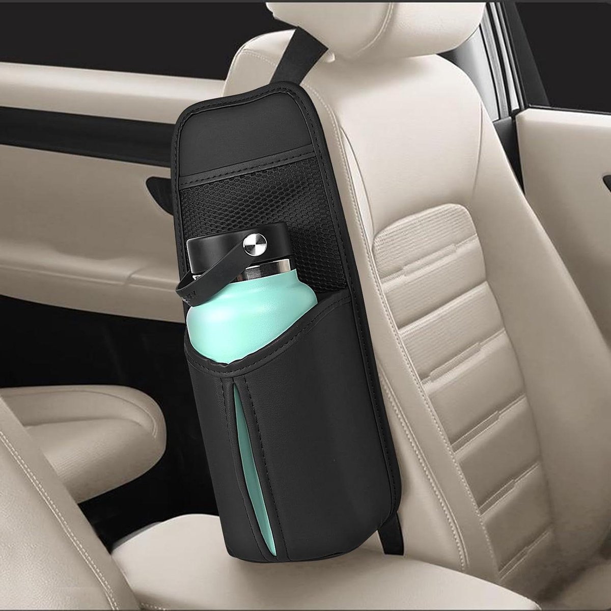 Allecto Plus - Auto Stoel Zij Waterfles Organizer Voor Grote Flessen - Zwart