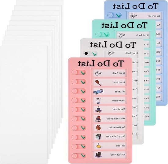 Magneetklusjesplanbord voor kinderen, ADHD-taaktracker Easy-Check Routine droogwisbord, to-do lijst planning tool met standaard voor koelkast/bureau/thuis/school, 6 herbruikbare vellen, 2 markers