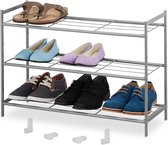 Shoe Rack Metal 3 Tier Stackable Expandable HDD 50 x 70 x 26 cm for 9 Pairs Silver by Relaxdays
