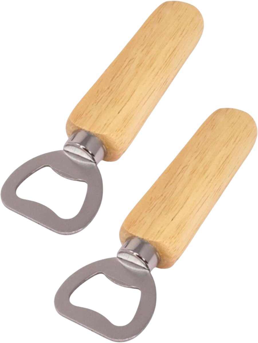 Concorde Flessenopener - 2x - RVS - eikenhout - 14 cm - bieropener