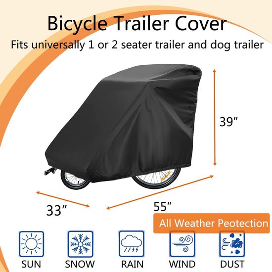 Fietskar Cover - Waterdichte Fietskar Opslaghoes - 420D Oxford Materiaal - met PU-coating - Met Uv-Beschermhoes - Kid's Pet Bike Trailer Cover Anti-UV - Winddicht - Stofdicht - 84*140*100Cm - Zwart van Merkloos — afbeelding 3