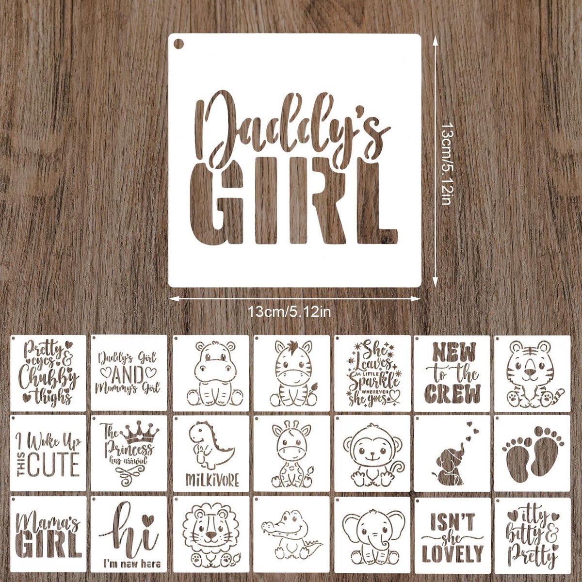 Set van 16 schattige sjablonen voor babyshowers, sjablonenset voor het schilderen van stof, babyshower