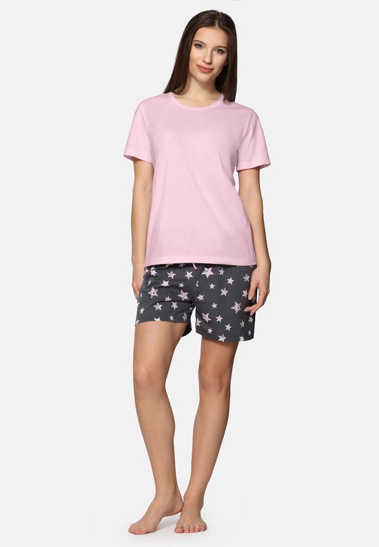 Pyjama femme Merry Style MS MS10-177-PJ - col rond - manches courtes - short sans poches - Katoen - Amarante/ Grijs - XXL