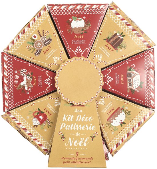 Adventskalender Patisserie Cadeau Wiel - 28 x 30 x 7 cm - Cadeaubox met Bakspullen - Bakken Spullen - Spuitzak met Spuitmondjes - Kerstcadeau - Beige