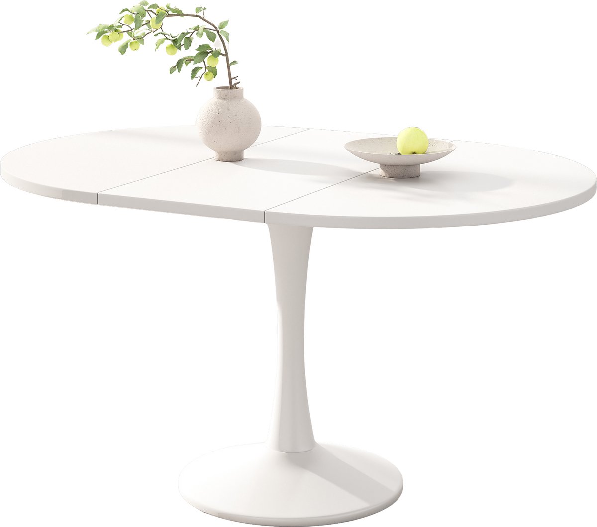 Merax Uitschuifbaar Ovale Eettafel MDF Wit 100-140x100x75 cm Ruimtebesparend Modern