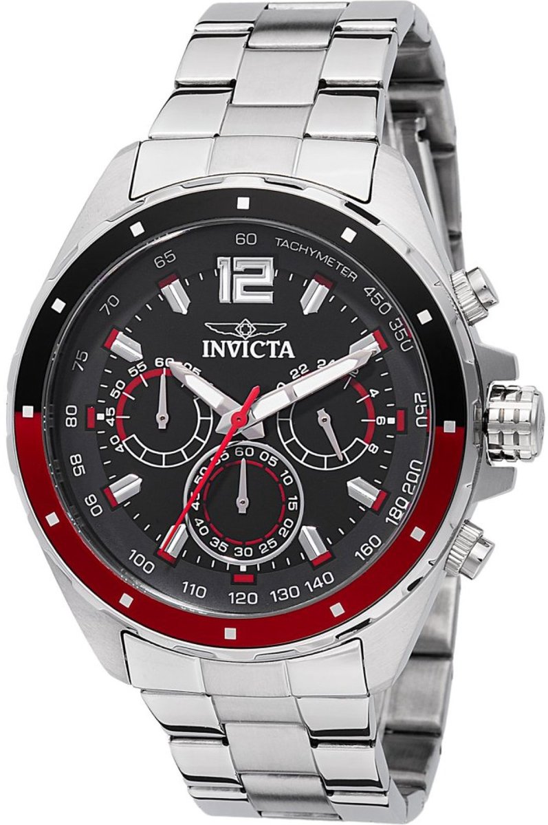 Invicta Speedway 49361 Heren Horloge - Waterdicht - Analoog - Quartz Uurwerk - Roestvrij Staal met zwarte Wijzerplaat - 44mm