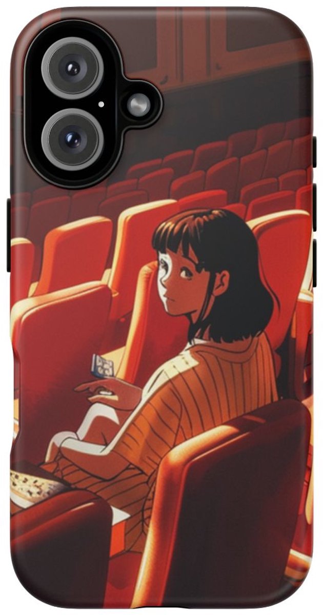 Meisje op Rode Theaterstoelen – Telefoonhoesje Geschikt voor iPhone 16