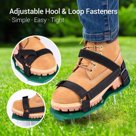 Tuinschoenen - Gazonpennen - Automatische terugvering - Gazonbeluchter - Tuinschoenen met spikes - Telescopische veer - Dubbele slagschoen met verstelbare band - Tuingereedschap - Voor gazononderhoud - Groen van In titolo — afbeelding 3