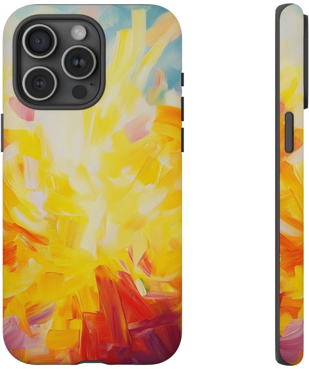 Abstracte Zonnestraal Penseelstreken – Telefoonhoesje Geschikt voor iPhone 15 Pro Max