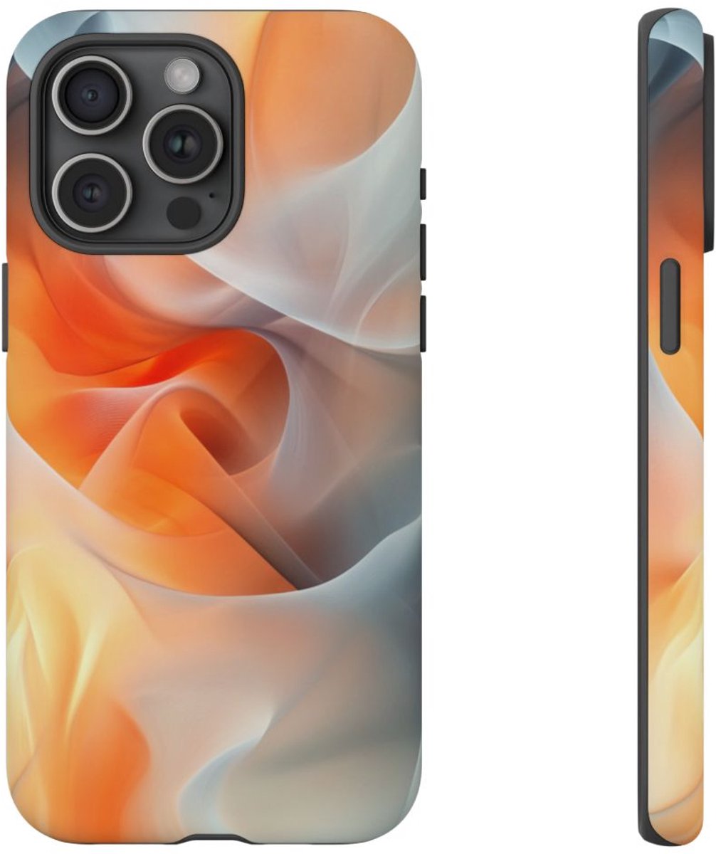 Abstracte Oranje-Grijze Stroming – Telefoonhoesje Geschikt voor iPhone 15 Pro Max