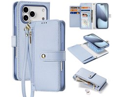 Dux Ducis Hoesje - Geschikt voor iPhone 17 Pro Hoesje - Dux Ducis Lawa - Genuine Leather 2-in-1 Portemonnee & Back Cover - MagSafe Compatible - Blauw
