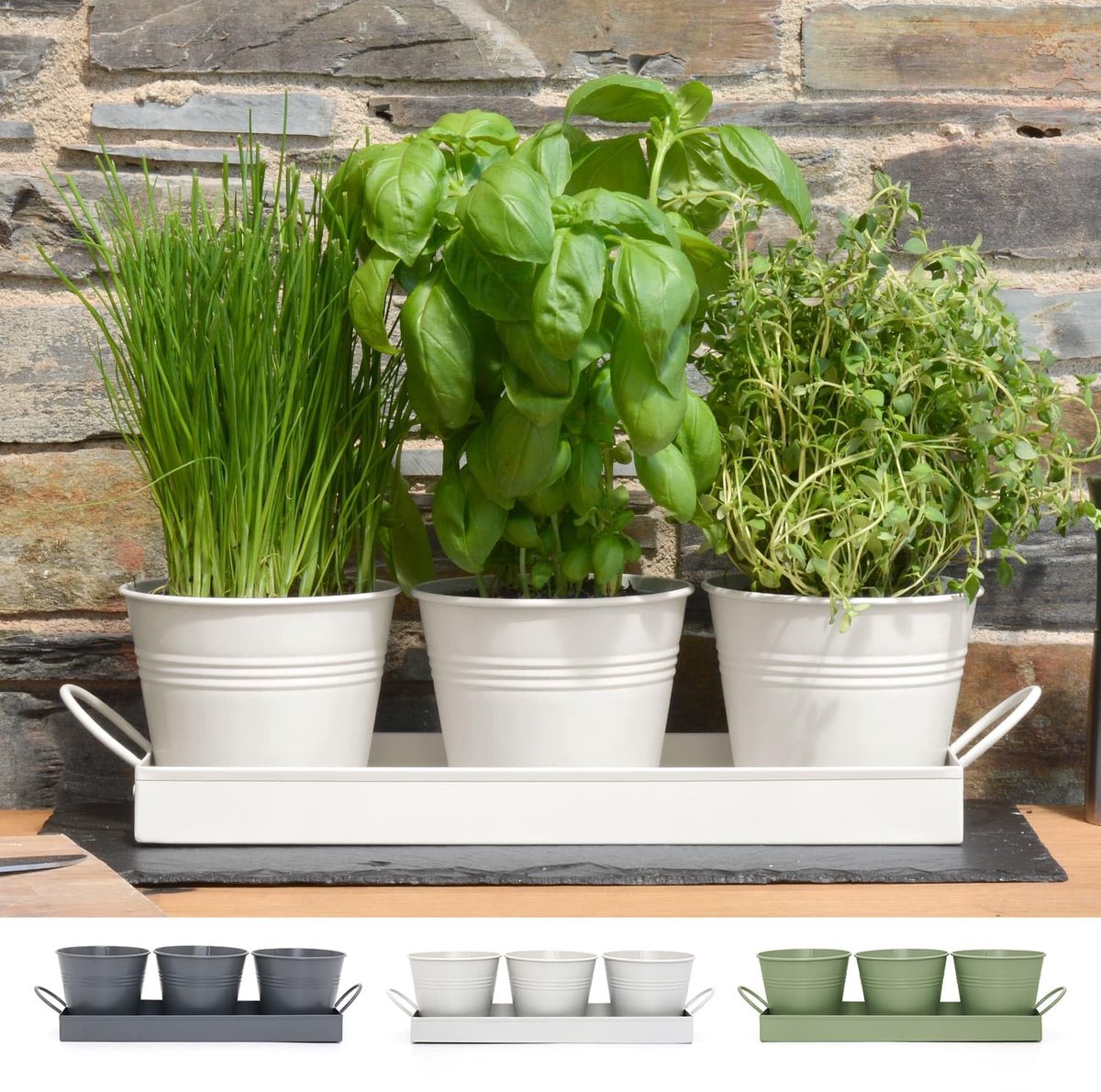 Ibenzoa® Set van 3 Metalen Kruidenpotten met Afdruipbak – Voor Keuken en Planten
