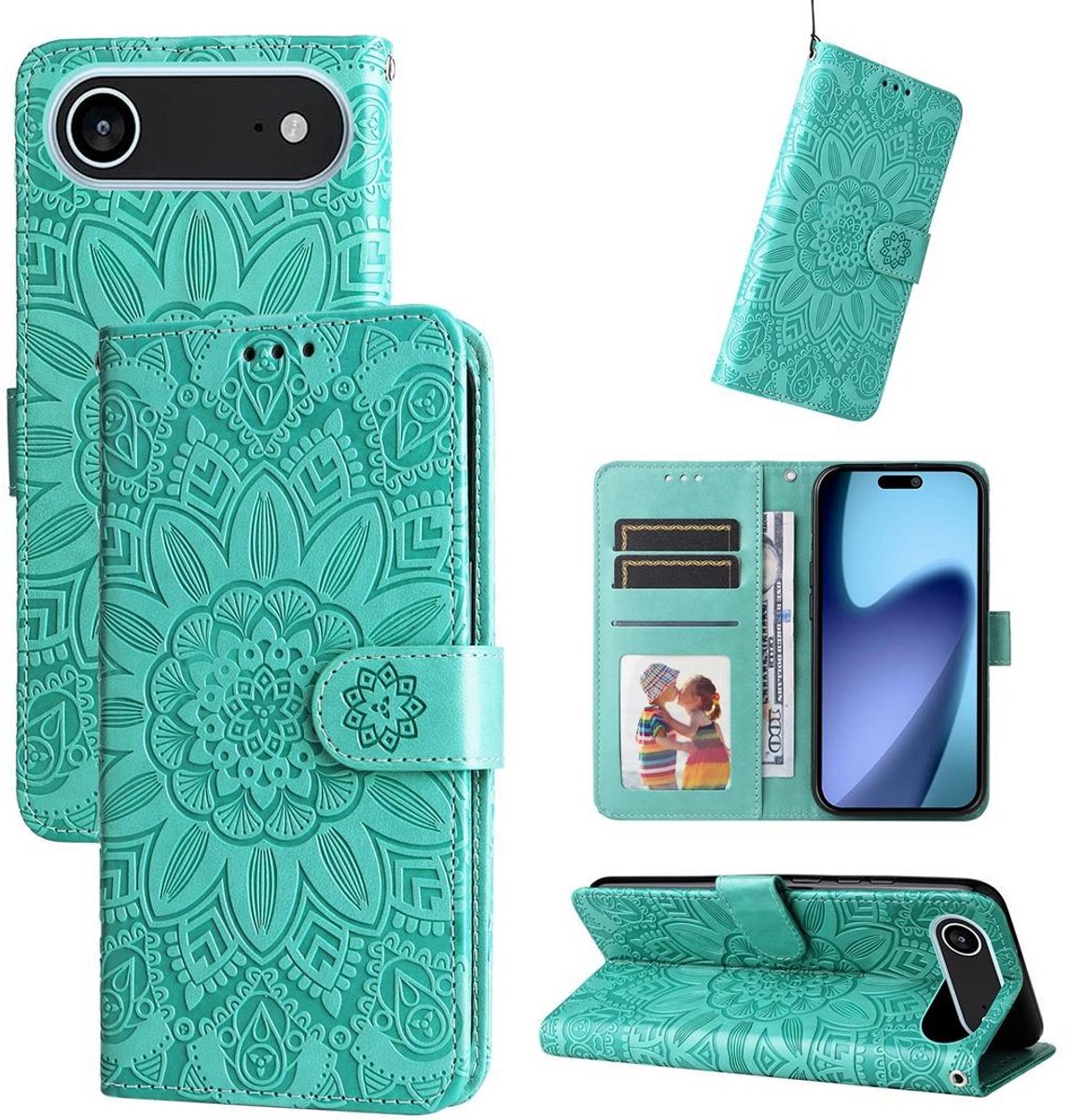 Mobigear Telefoonhoesje geschikt voor Apple iPhone Air Hoesje | Mobigear Sunflower Bookcase Portemonnee | Pasjeshouder voor 3 Pasjes | Telefoonhoesje voor Pinpas / OV Kaart / Rijbewijs - Groen