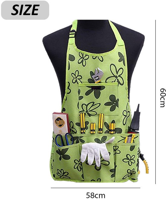 Ibenzoa® Gereedschapsschort, tuingereedschap, tuinschort, tuinschort met zakken, Oxford-stof tuinschort, verstelbaar schort voor tuinieren, huisreiniging, vissen (groen), groen van Ibenzoa — afbeelding 3