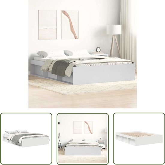vidaXL Tweepersoons Bed - Houten Bed Frame - Bedframe wit 120x200 cm - Witte Bed Frame - Modern Bed Frame - Bed Frame Met Opbergvakken