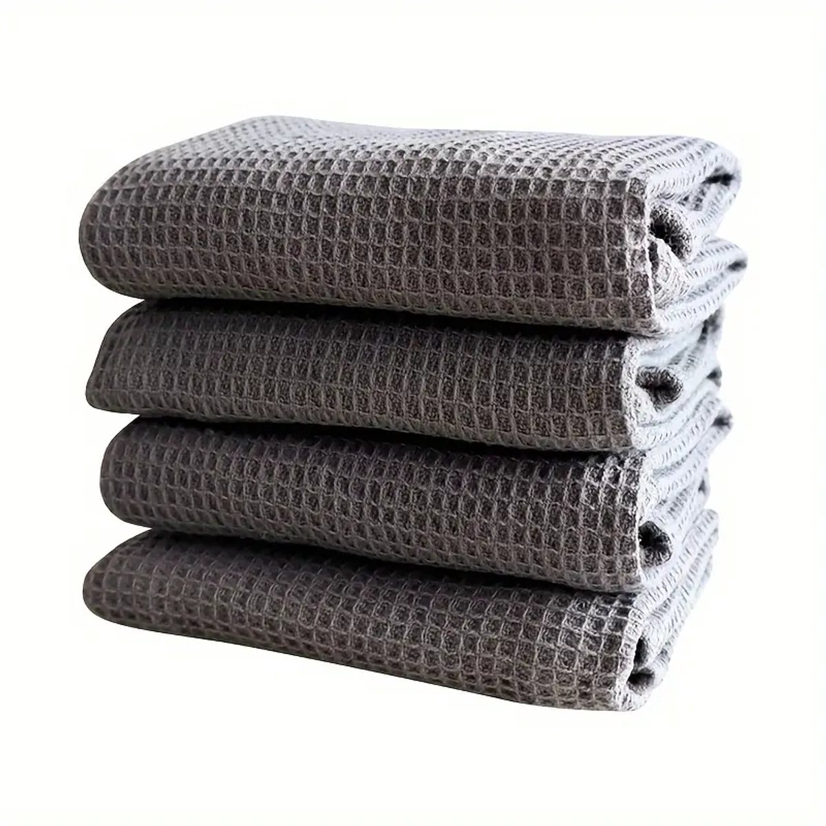 Set van 4 theedoeken van wafelstof, praktische keukendoeken, dikkere schoonmaakdoeken, easy absorberende Vaatdoek, vierkante handdoeken, Wasbaar - 34 x 34 cm Donkergrijs