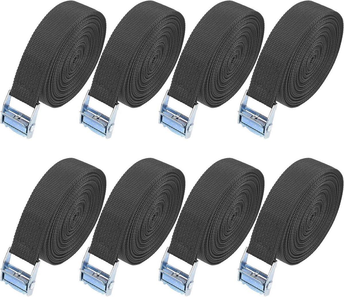 Allecto Premium - Set van 8 spanbanden 2 meter - Verankering met gesp - Verstelbare ratel - Fietsendrager auto fiets - Aanhanger motorfiets bagage - Grijs