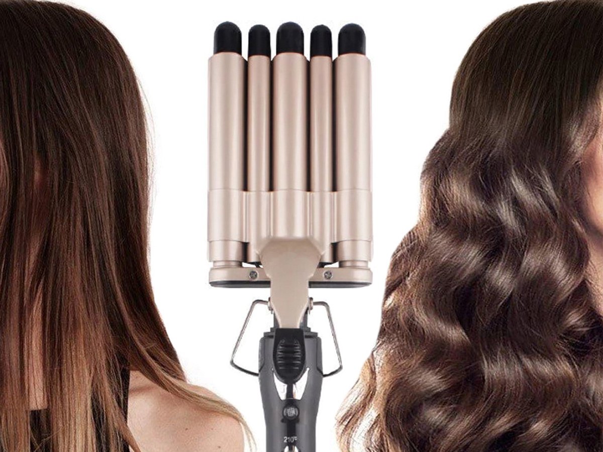 Professionele Haar Waver – Triple Krultang – 2 Temperatuurstanden – Keramische Coating – Golvenkrultang – Goudkleurig – wafeltang haar – wave krultang - 46297 thumbnail 7