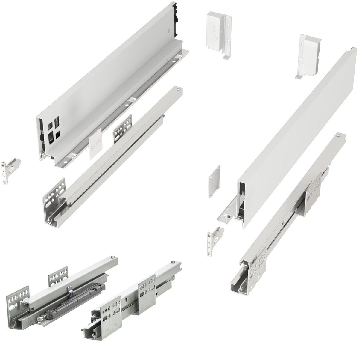 SOTECH Ladesysteem JUNKER SLIM met Push to Open (wit, hoogte 84 mm, diepte 400 mm, belastbaar tot 35 kg) ladesysteem met 13 mm slanke ladeframes