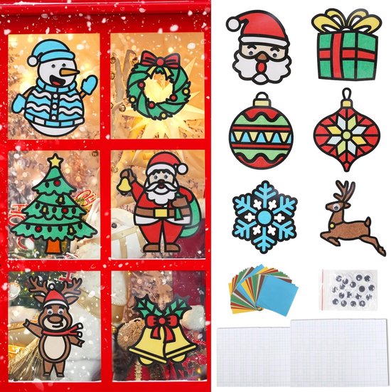 Set van 12 kerst knutselpakketten voor jongens en meisjes - Raamkleurige glazen zonvangers om zelf te maken voor Kerst.