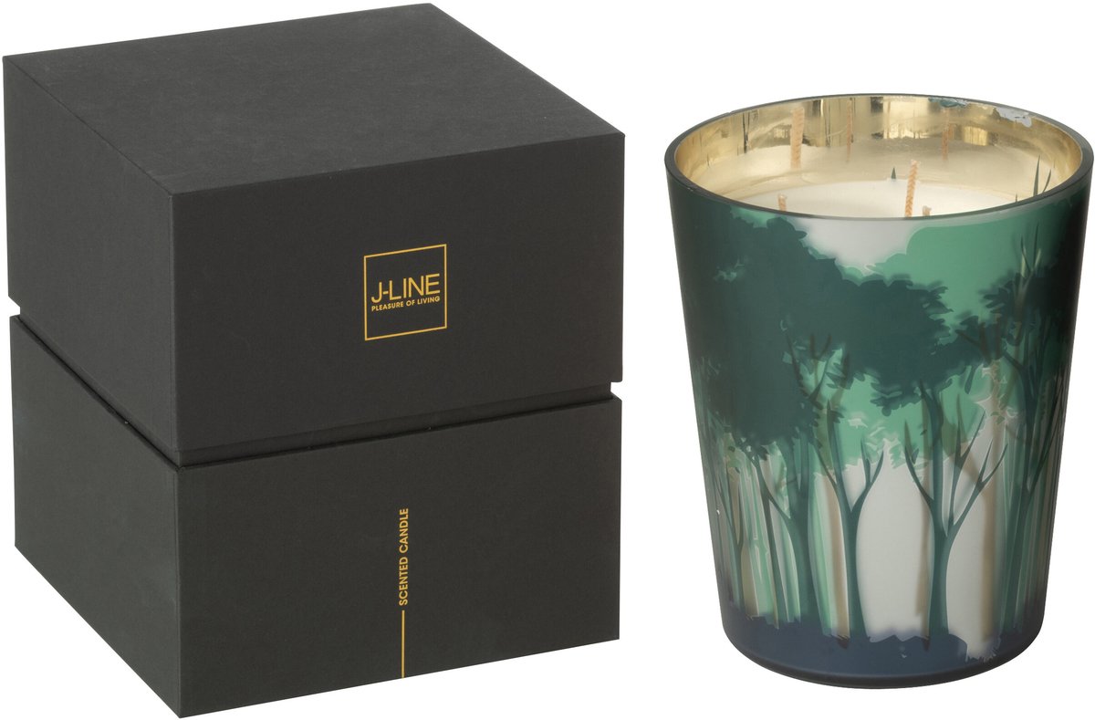J-Line geurkaars Noa Bos - All of me - glas - groen/goud - medium - 68U