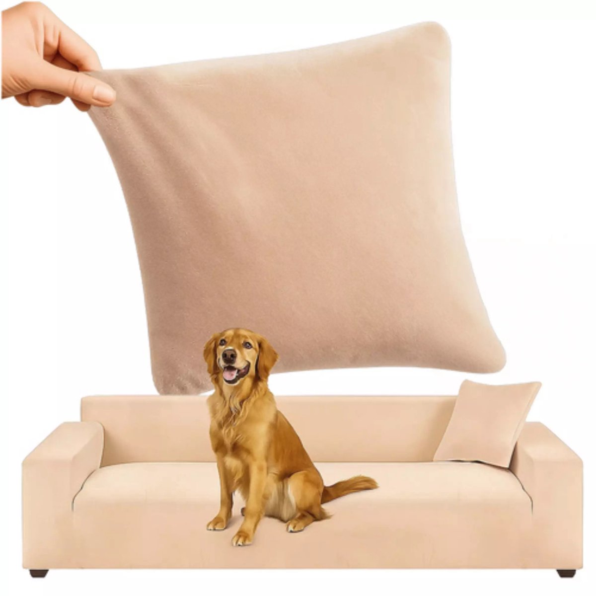 Ruhhy Bankhoes Beige 190–230 cm – Incl. Kussenhoes en Stretchstof