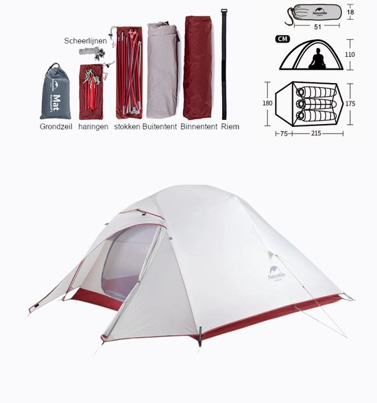 Naturehike Cloud Up 3 Upgraded - 3 persoons lichtgewicht tent - Waterdichte kampeertent - 20D 4000MM - Inclusief grondzeil - Outdoor trekking - Wit/Grijs van Merkloos — afbeelding 5