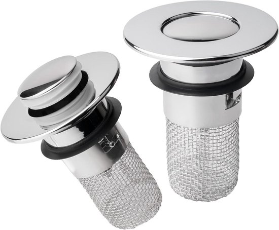 Magichome 2 stuks vervanging voor wastafelstekker, pop-up gootsteenplug voor afvoergaten van 34-45 mm, universele gootsteenplug met afvoerzeef voor wastafel