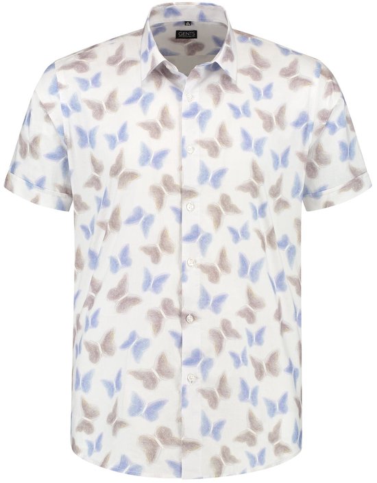 Gents - Korte mouw vlinder - Katoen - Blauw - Maat M