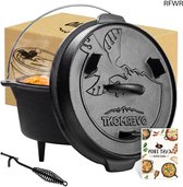 RFWR® Gietijzeren Dutch Oven 5.7L met Dual-Functie Deksel – Perfect voor Camping en Bakken