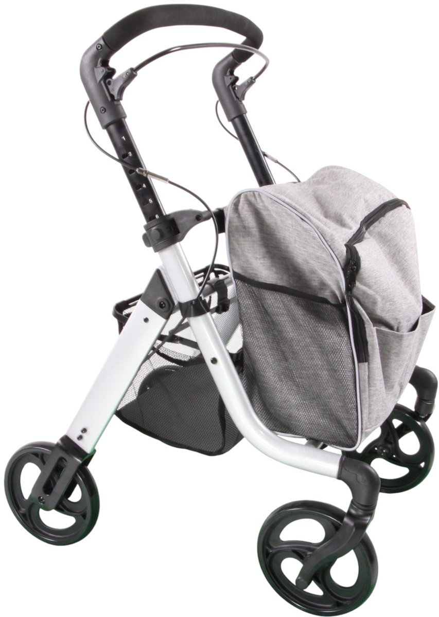 Goedkoopste Premis Alino In/Outdoor hybride rollator met koeltas en apart boodschappen netje - houdt versnaperingen koel - Opklapbeveiliging - In hoogte verstelbaar - Aluminium met beige coole tas