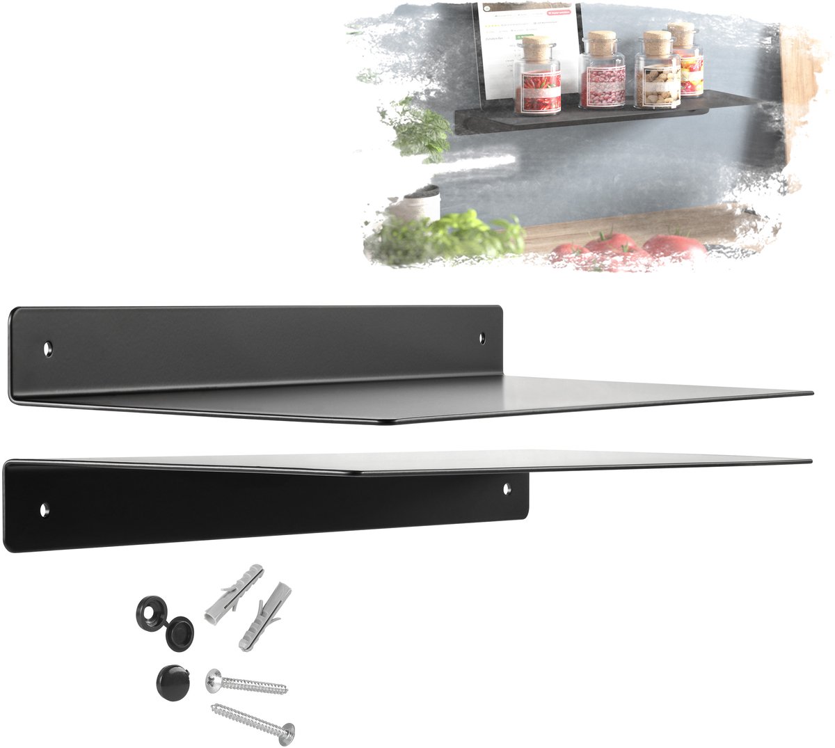 Sotech Design wandplank HOVER-III 350 x 130 x 30 mm zwart, wandhangend, plank incl. bevestigingsset voor badkamer, keuken of woonkamer Zwart - Hover III