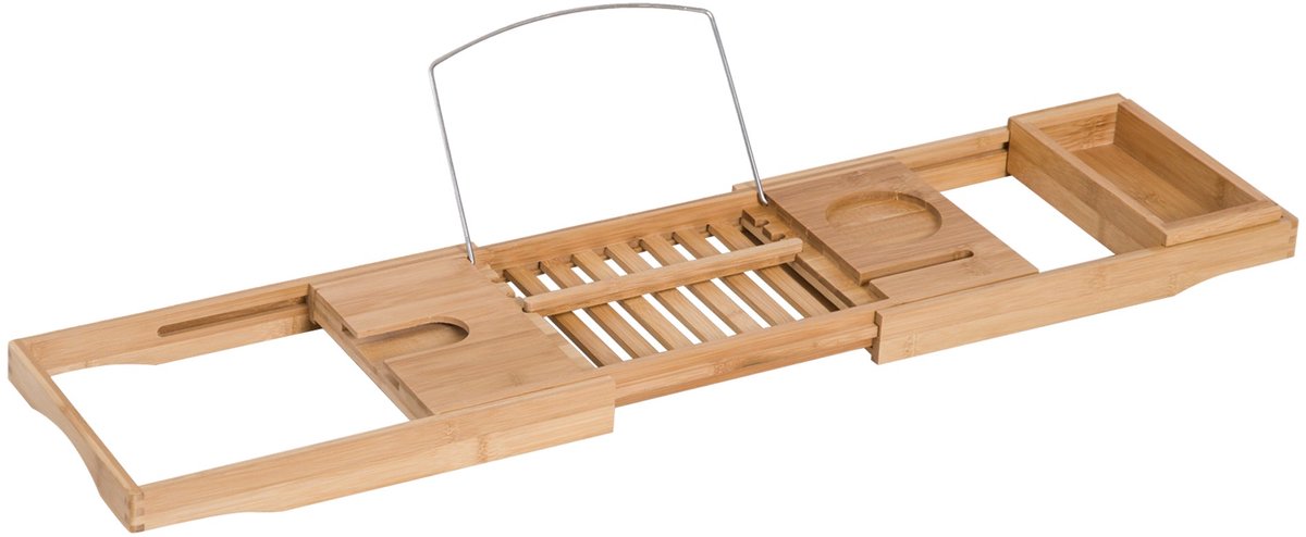 Merax Badplank Bamboe – Verstelbaar 70-105 cm – Badrek voor Badkuip – Badbrug met Opbergrek – Natuurlijk Hout – 21.8x5 cm