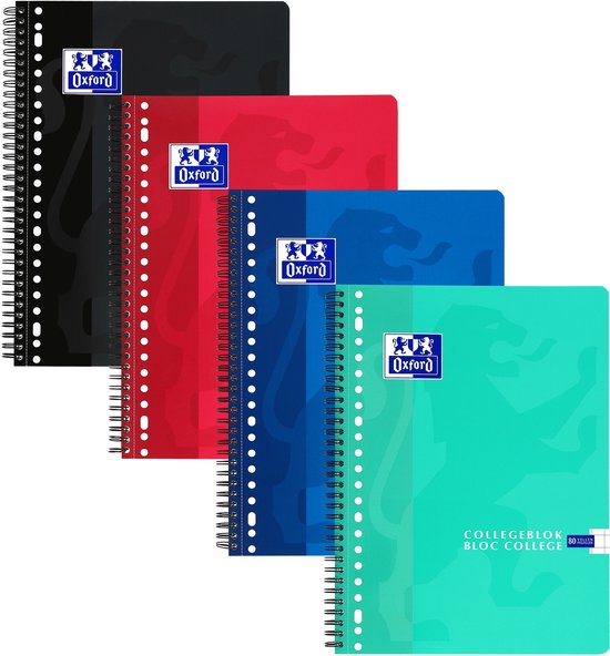 Oxford Collegeblok - 1 stuk - A4 - Geruit 10 mm - 80 vel - 23-gaats ponsing - assorti