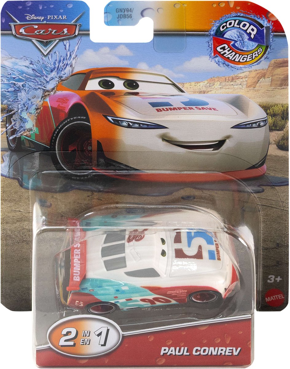Disney Pixar Cars Color Changers Paul Conrev, Auto, 3 jaar, Metaal, Meerkleurig