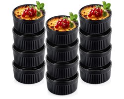 Creme Brulee Schaaltjes Keramiek Zwart 260 ml 12 stuks - Ramekins - Set - Ovenschaal - Snackkommen - Dipschalen - Kleine Komen voor Dipsauzen en Snacks