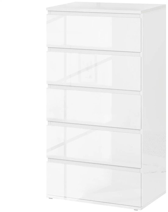 Witte ladekast met vijf laden.