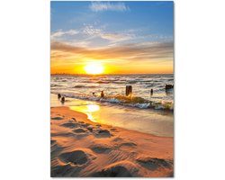 Tulup Glasschilderij - Foto Op Glas Zeelandschap - 70 cm x 100 cm - Orange Schilderij Op Glas - Glas Schilderij - Moderne Glaspanelen - Foto In Glas - Glaskunst voor de Badkamer