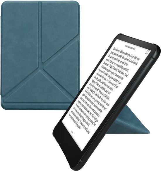 Foto: Kwmobile e reader hoesje geschikt voor amazon kindle paperwhite 2024 colorsoft hoes ereader flip case met standaard e reader cover van kunstleer in petrol