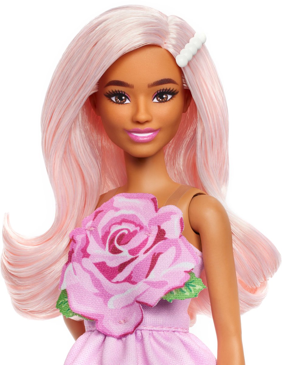 Barbie Pop - Schouderloos roze jurkje - Pop met roze haar - Modepop — afbeelding 2