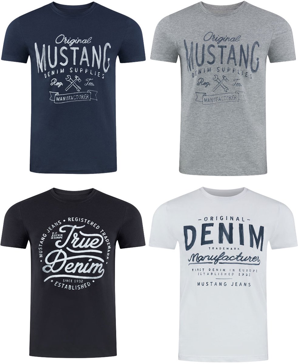 Mustang Heren T-Shirt 4-pack Mustang heren T-shirt regular fit Veelkleurig 3XL Ronde Hals Volwassenen