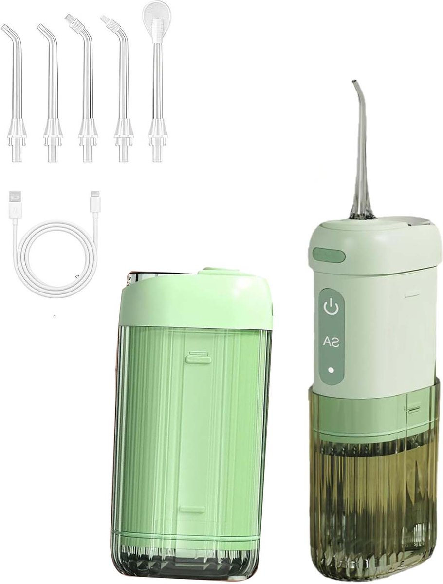Waterflosser voor tanden, draagbare monddouche met 4 standen, 5 flosspunten, telescopische watertank van 200 ml, IPX7 waterdicht, oplaadbare, draadloze tandplakverwijderaar voor thuis en op reis
