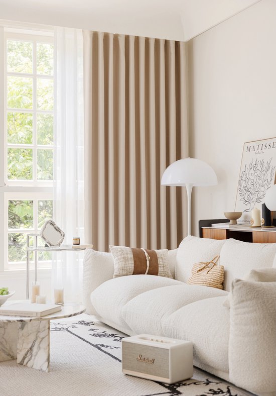 Maroyathome ELSA - Gordijn - Verduisterend - met plooiband - kant-en-klaar - 150x270 cm - 150 cm breedte en 270 cm lengte - Beige - 1 stuk