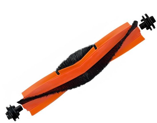 Oranje borstel met zwarte haren en zwarte uiteinden, voor robotstofzuiger.