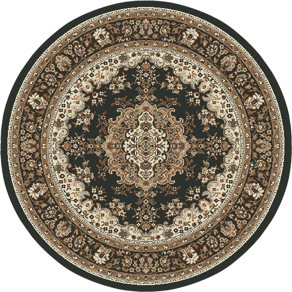 Muratap Nain Klassiek Medaillon - Rond - Laagpolig Oosters Vloerkleed - Vintage Tapijt - Zwart- 300 CM Ø