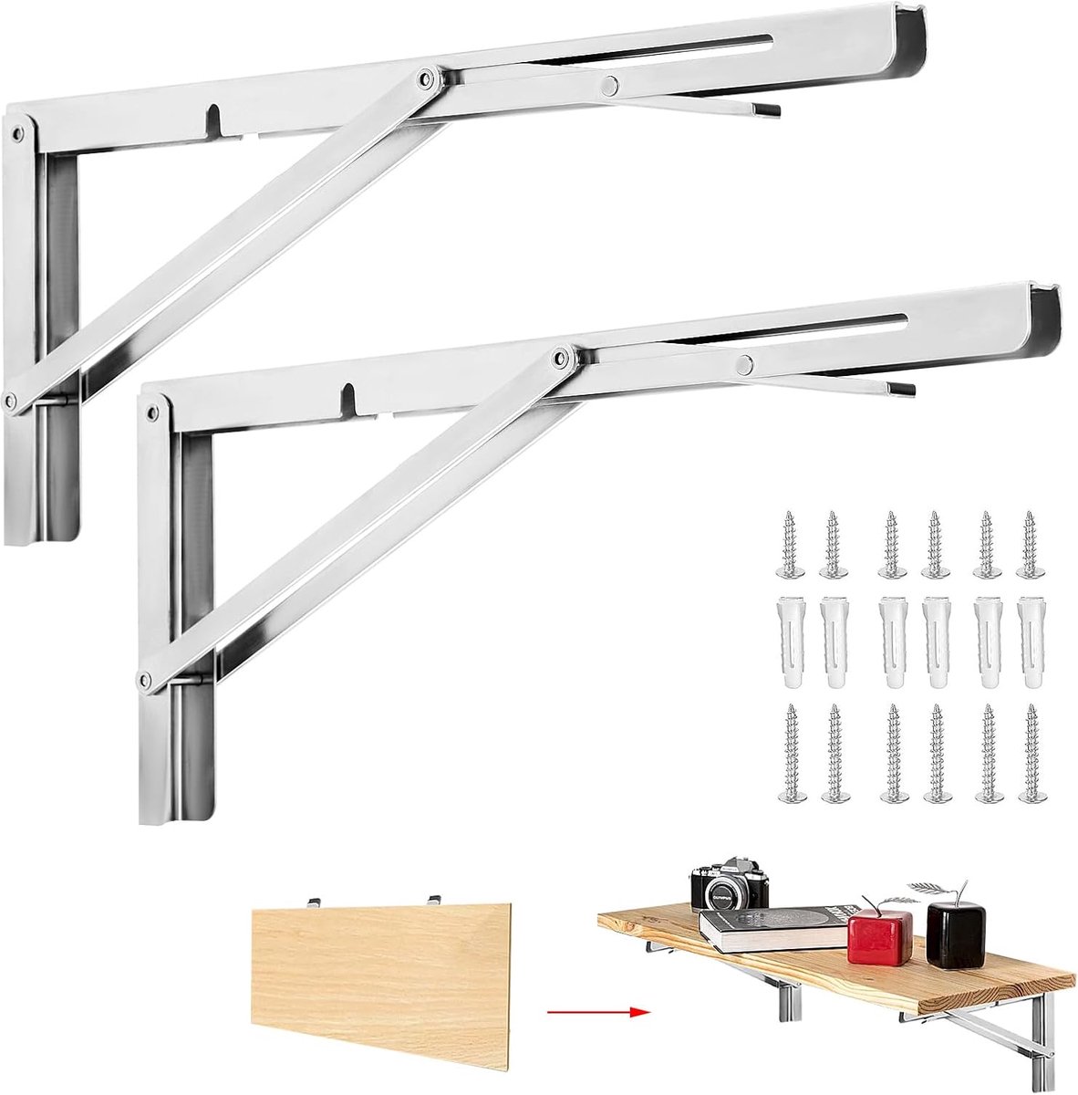 Opvouwbare Console Heavy Duty 400mm - 2-Delige Plankbeugel Rvs Belastbaar 150kg - Plankhoek Opvouwbaar
