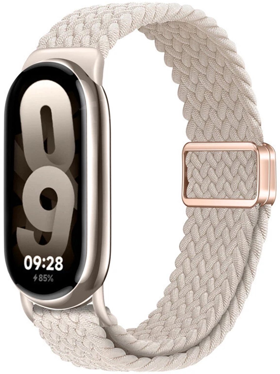 Strap-it Gevlochten nylon bandje met magneetsluiting - geschikt voor Xiaomi Smart Band 8 / Smart Band 9 / Smart Band 10 (sterrenlicht)